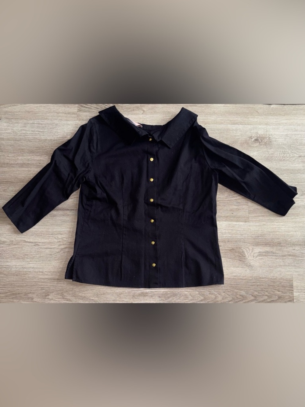 Black Button-Back Shirt with Spread Collar